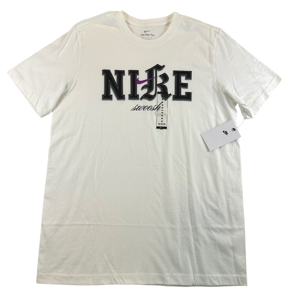 Nike Mens Old English Graphic Swoosh Tee Sail White B6624-100 Size M NEW